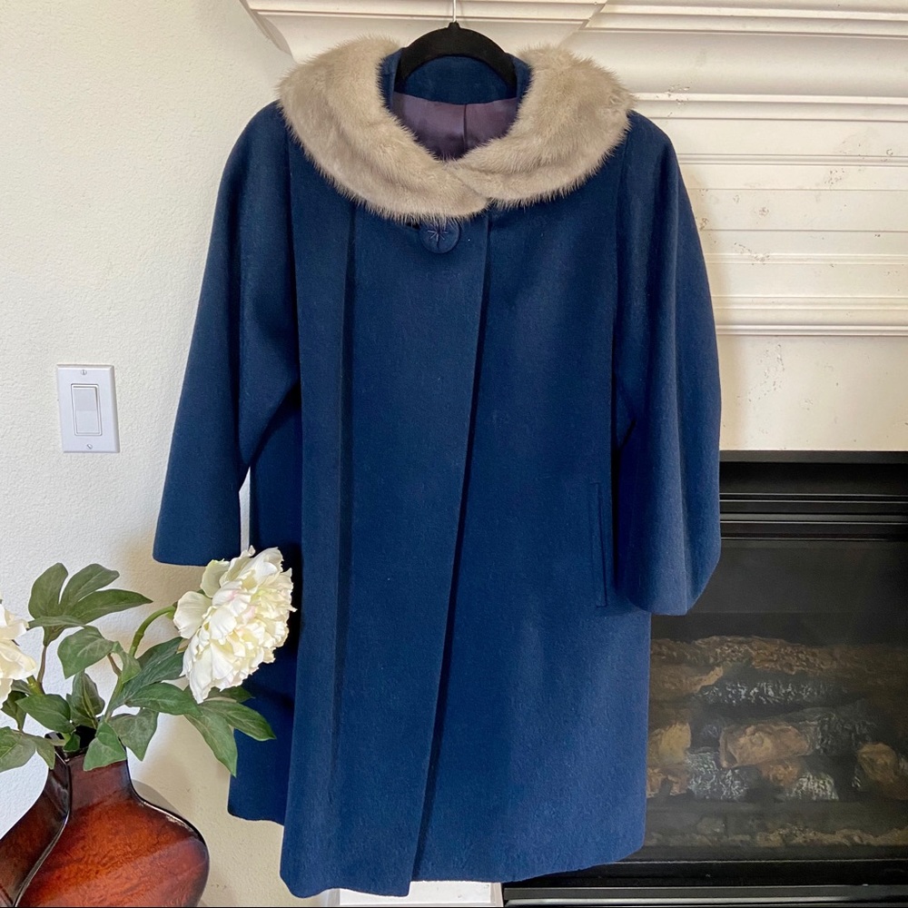 Vintage Fur Collar Coat Blue